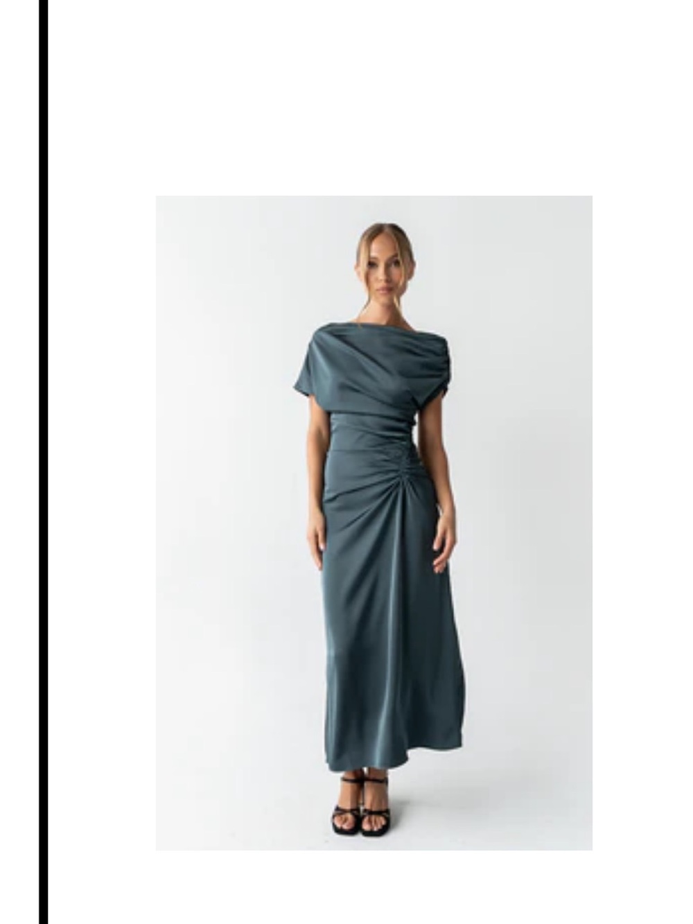 Storia Teal Blue Draped Ruched Maxi Dress